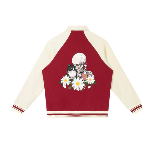 Contrast Raglan Sleeve Baseball Jacket - Flower Collection