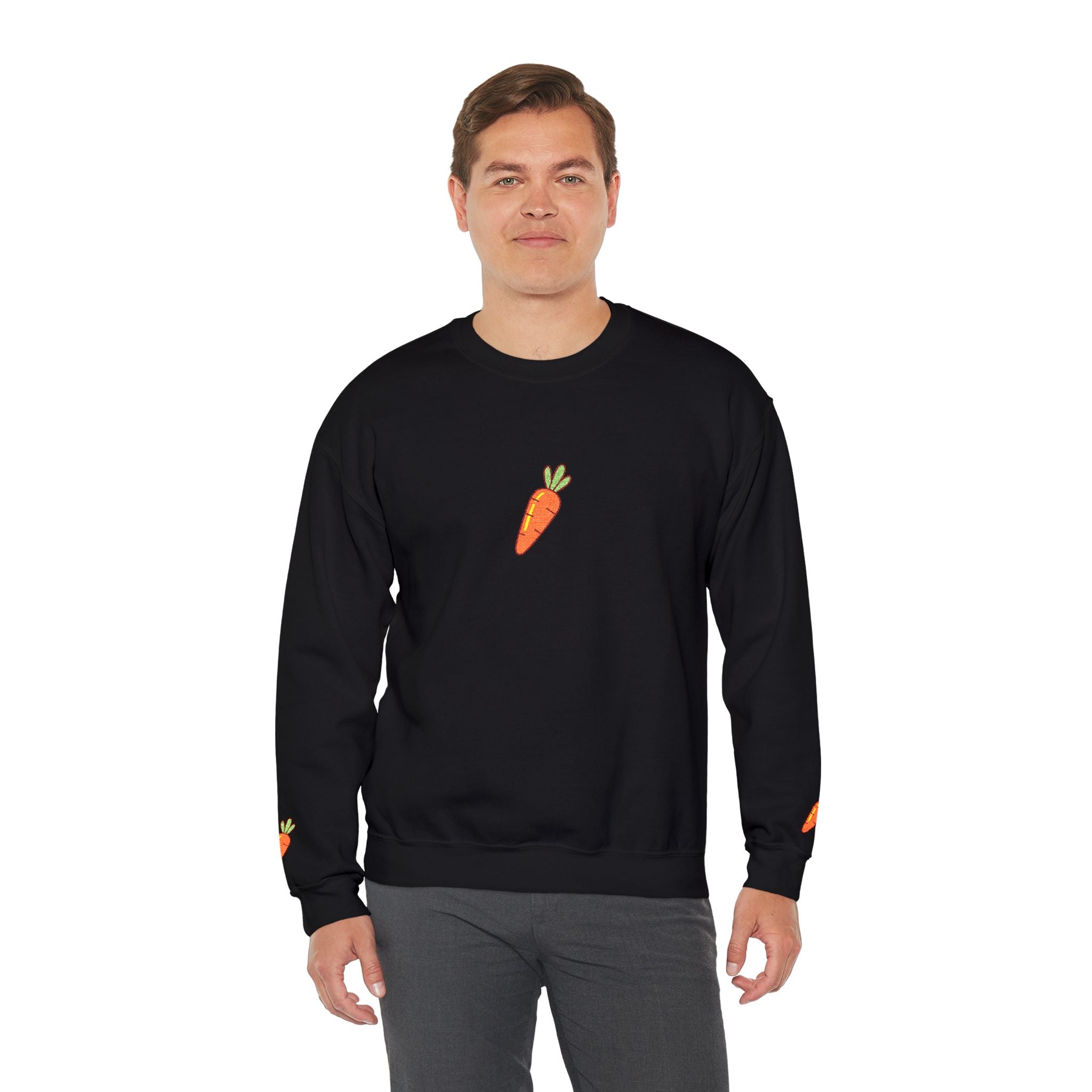 Carrot Patch Crewneck Sweatshirt — Cute Embroidered Carrot Graphic