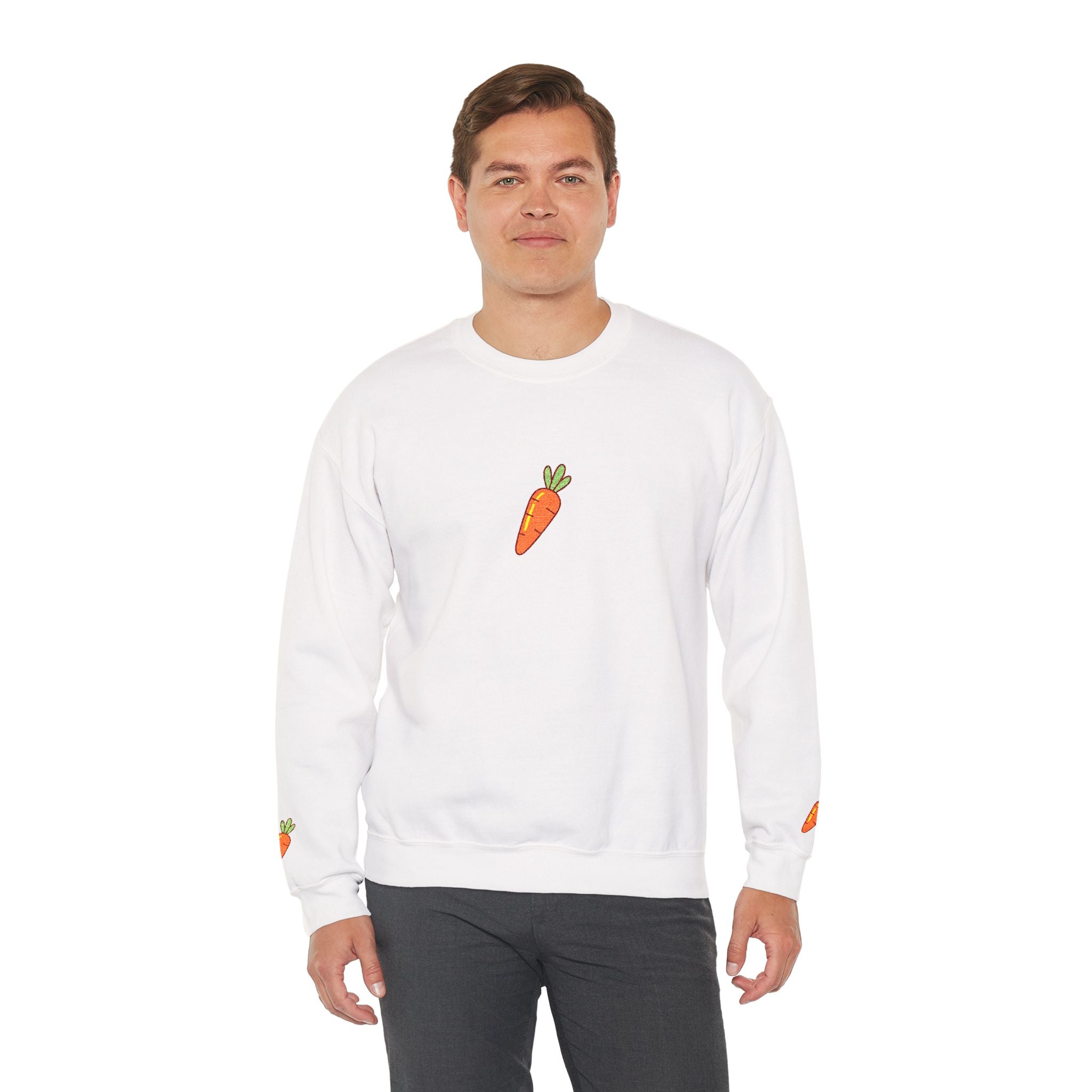 Carrot Patch Crewneck Sweatshirt — Cute Embroidered Carrot Graphic