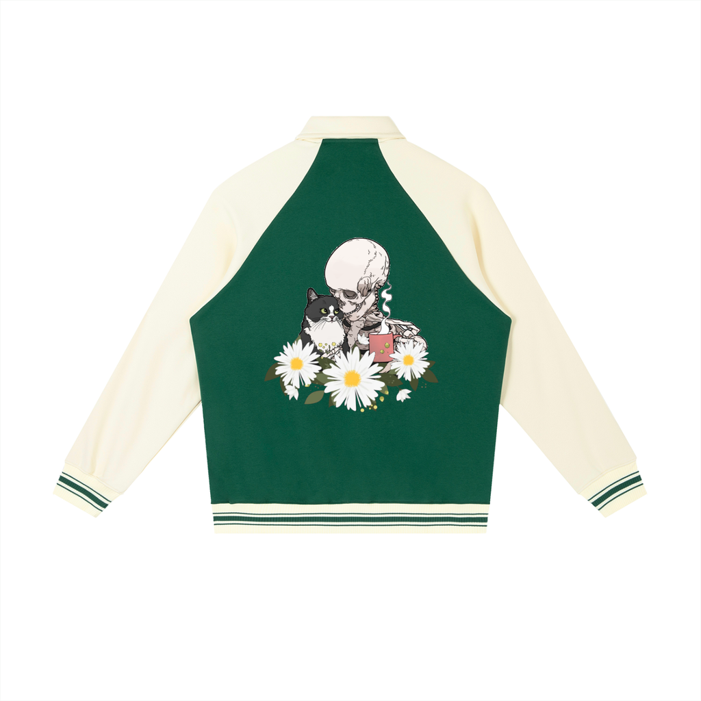 Contrast Raglan Sleeve Baseball Jacket - Flower Collection