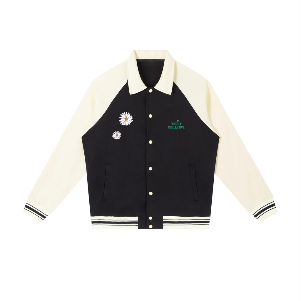 Contrast Raglan Sleeve Baseball Jacket - Flower Collection