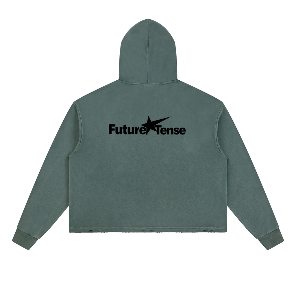 Vintage Washed Frayed-Hem Hoodie