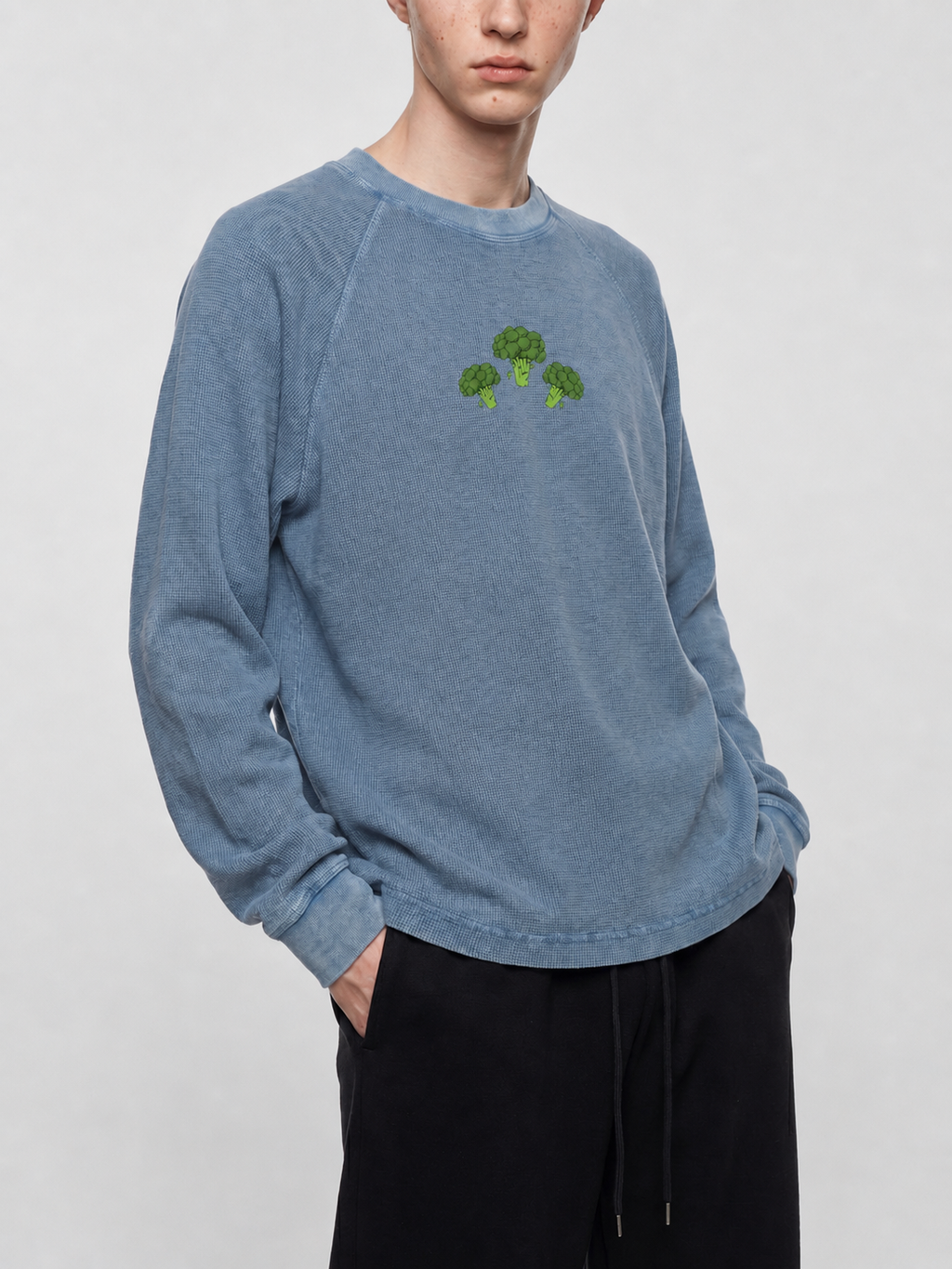 Unisex Vintage Wash Boxy  Waffle T-Shirt - Broccoli Collection