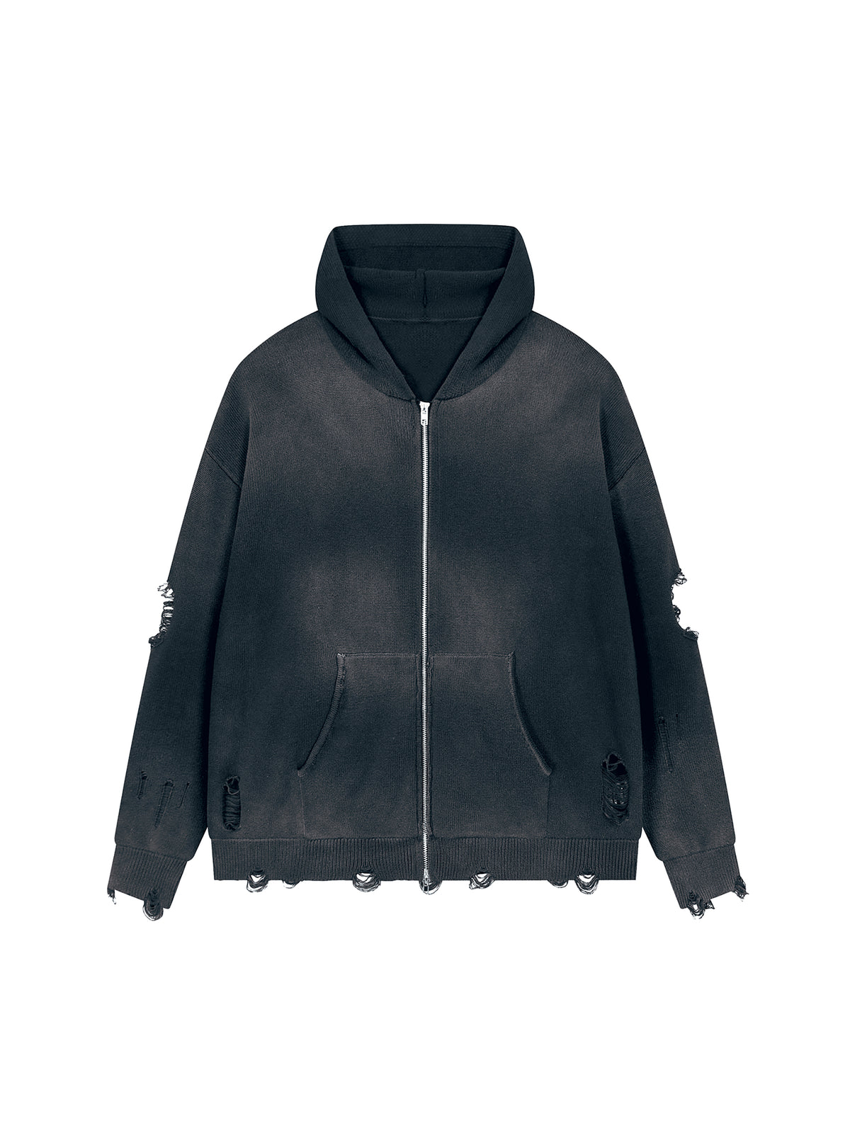 Unisex Distressed Full Zip Sweater — blank garment reference